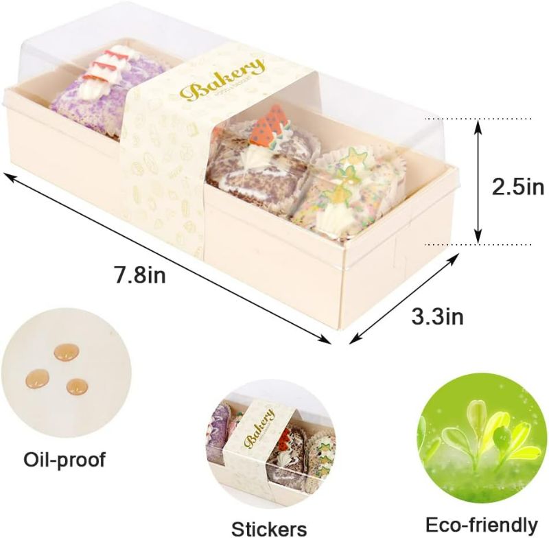 Photo 1 of DeziWood 20 PCS Sandwich Box with Clear Lids, 7.8x3.3x2.5 Sushi Small Pastry Food Container, Bakery Boxes for Treat Donut Strawberries (Wooden)
