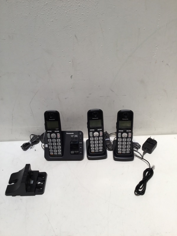 Photo 3 of Panasonic DECT 6.0 Expandable Cordless Phone System with Answering Machine and Call Blocking - 3 Handsets - KX-TGE433B (Black) 3 Handsets Easy Use Phone