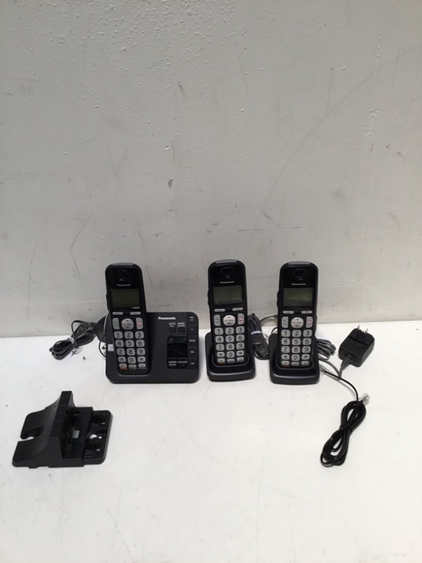 Photo 1 of Panasonic DECT 6.0 Expandable Cordless Phone System with Answering Machine and Call Blocking - 3 Handsets - KX-TGE433B (Black) 3 Handsets Easy Use Phone