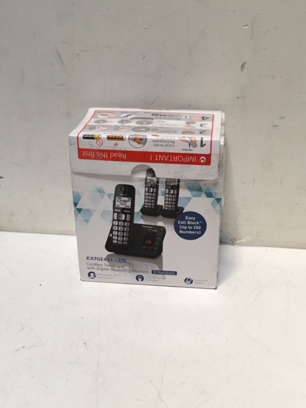 Photo 2 of Panasonic DECT 6.0 Expandable Cordless Phone System with Answering Machine and Call Blocking - 3 Handsets - KX-TGE433B (Black) 3 Handsets Easy Use Phone