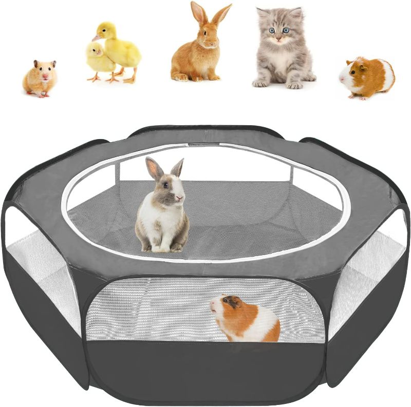 Photo 1 of Guinea Pig Playpen with Cover, Hamster Playpen with Top, Rabbit Pop Up Playpen with Roof, Small Animal Play Pen Indoor, for Ferret/Chinchilla/Bearded Dragon/Rat/Kitten (Black)