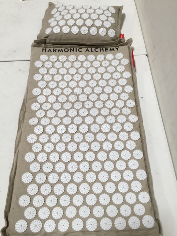 Photo 3 of Harmonic Alchemy Acupressure Mat Set by Heavenly | Perfect for back pain relief, stiff neck, sciatica & stress | Comes with full size linen mat, pillow, bag, and lavender scent pouch (Beige Color)
