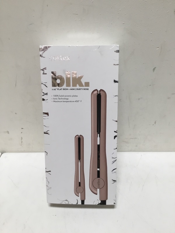 Photo 2 of Cortex International Blk. Duo Flat Irons, 100% Ceramic Plates, Full and Travel Size, Professional Hair Straightener, Dual Voltage, 1.25 + 0.5 inch - Dusty Rose
