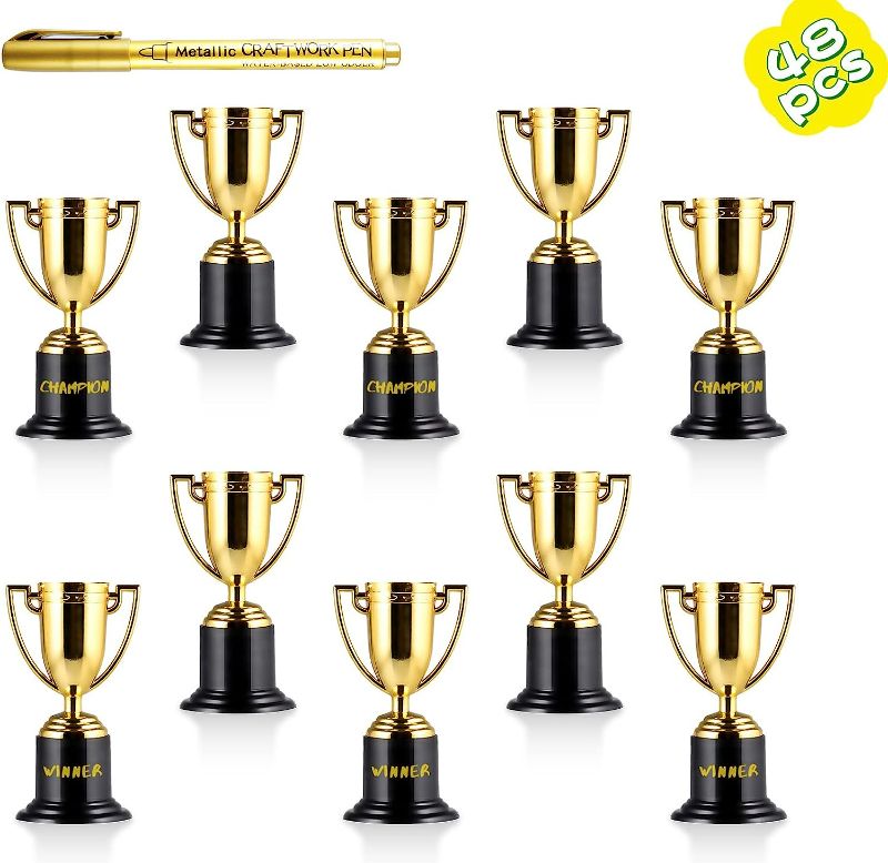 Photo 1 of ASONA Bulk Mini Trophies for Kids and Adults, 4 Inch Gold Plastic Prize Awards for Sports Competitions Basketball World Cup Soccer Cornhole Baseball Oscar Funny Trophies, Party Supplies Decoration
