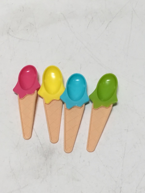 Photo 2 of Plastic Ice Cream Spoons Gelato Reusable Colorful Playful Design 4pck