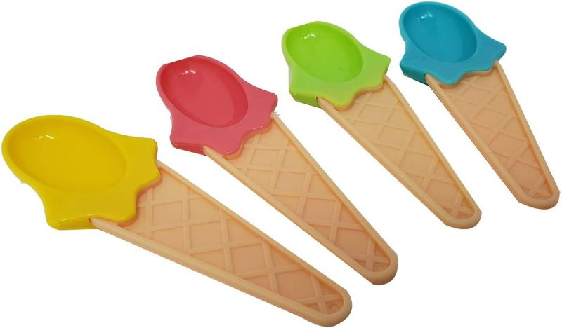 Photo 1 of Plastic Ice Cream Spoons Gelato Reusable Colorful Playful Design 4pck