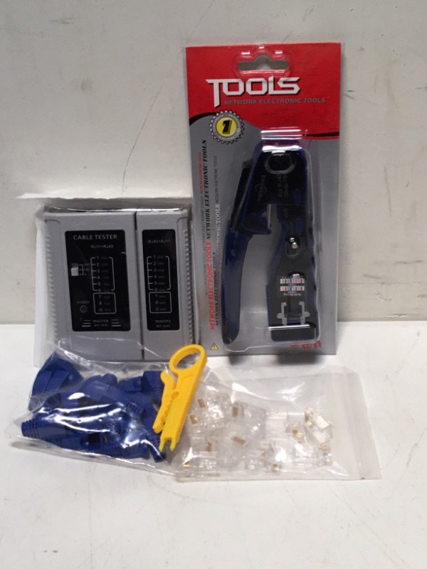 Photo 3 of RJ45 Crimp Tool Kit Pass Thru Ethernet Crimper for Cat5e Cat6 Cat6a 8P8C Modular Connectors, All-in-One Cat6 Crimping Tool and Tester(9V Battery Not Included) KIT-08