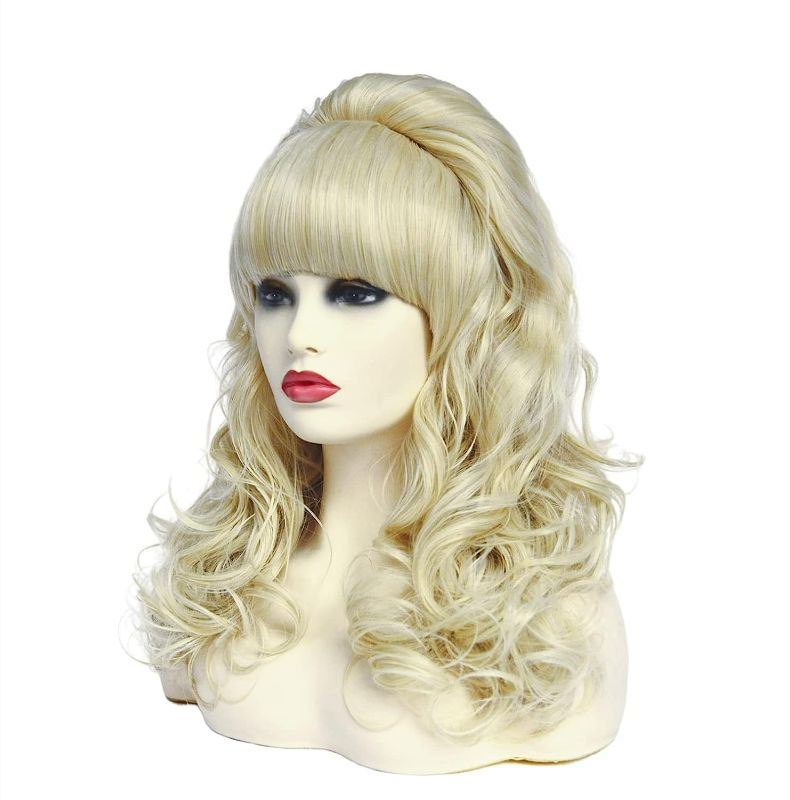 Photo 1 of Rugelyss Long Wavy Blonde Wig with Bang Big Bouffant Beehive Wigs for Women fits 80s Costume or Halloween Party
