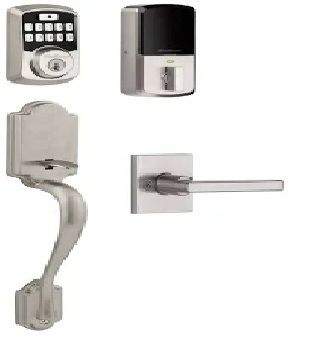 Photo 1 of  942 Aura Electronic Keypad Deadbolt with Prescott Handleset and Tustin Interior Lever Combo Pack with SmartKey and Bluetooth Technology