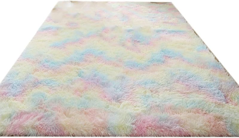 Photo 1 of  Carpet, Luxury Plush Carpets for Living Room Fluffy Rugs for Bedroom Aesthetic Decoration Soft Long Pile Carpet for Children Anti-Slip (Color : Iridescent, Size : 46 W* 94 L