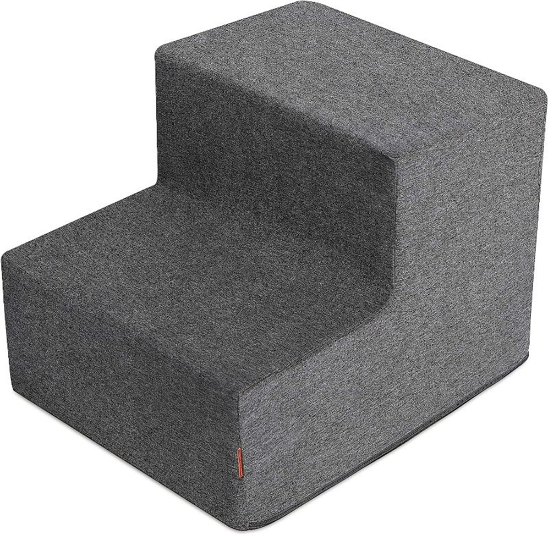 Photo 1 of Sted Pet Stairs Dog Stairs 2 Steps, High Density Foam Dog Stairs for Couch, Widen Steps Pet Stairs with Non-Slip Bottom, Removable Washable Cover, Ideal for Older Injured Small Dogs Cats, Grey