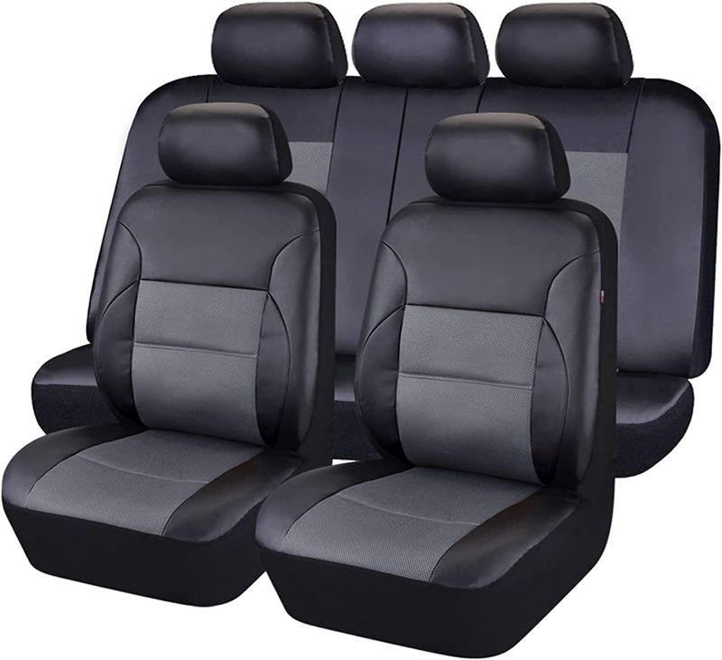 Photo 1 of CAR PASS Luxurous PU Leather Automotive Universal Seat Covers Set Package-Universal fit for Vehicles,with 5mm Composite Sponge Inside,Airbag Compatible(Black and Grey)
