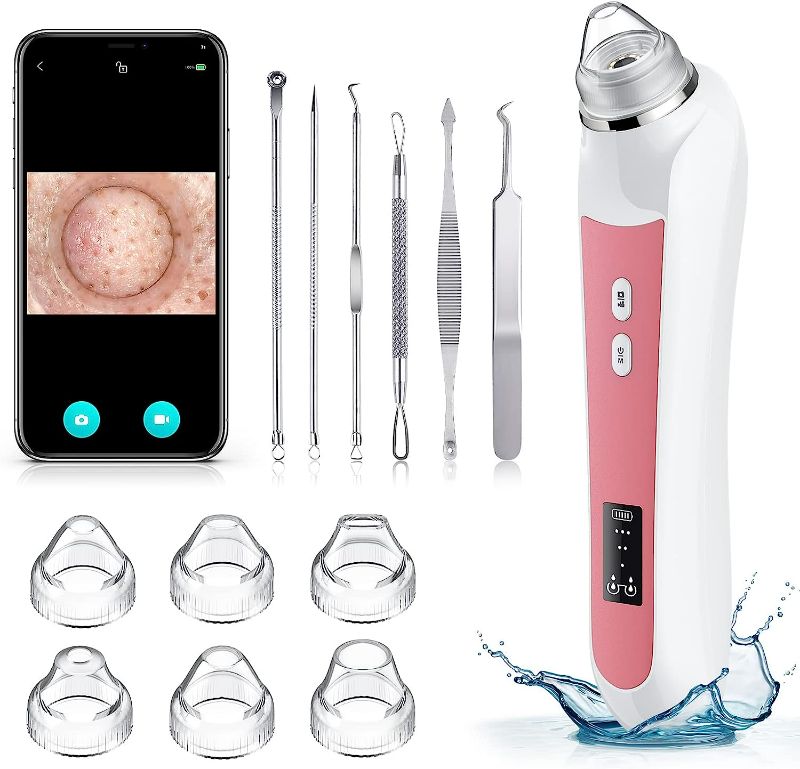 Photo 1 of Blackhead Remover Vacuum, Black Head Extractions Tool with Camerafor, USB Interface Type Pore Vacuum, Men and Women Pore Cleaner, 6 Suction Heads & 3 Adjustment Modes (Pink)
