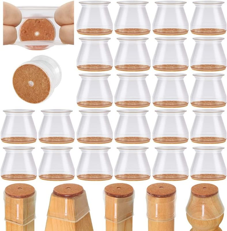 Photo 1 of 24 Pcs Chair Leg Floor Protectors for Hardwood Floors Silicone Covers to Protect Wood Tile Floors Felt Pads Furniture Leg Caps Non Slip Reduce Noise (Large-Clear)
