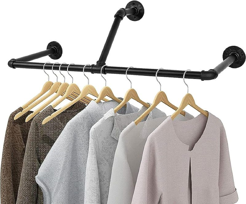 Photo 1 of GAOYH Clothing Rack Wall Mounted, 32.68in Industrial Pipe Wall Clothes Rack, Detachable Wall Mount Hanging Garment Rack, Black

