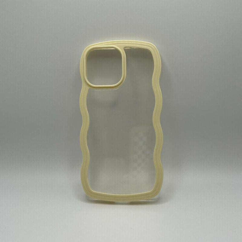 Photo 2 of Caseative Solid Color Curly Wave Frame Clear Soft Compatible with iPhone Case (Yellow,iPhone 13)
