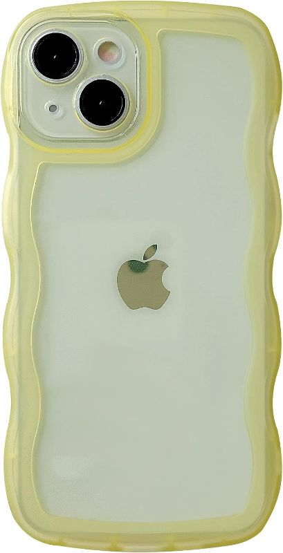 Photo 1 of Caseative Solid Color Curly Wave Frame Clear Soft Compatible with iPhone Case (Yellow,iPhone 13)

