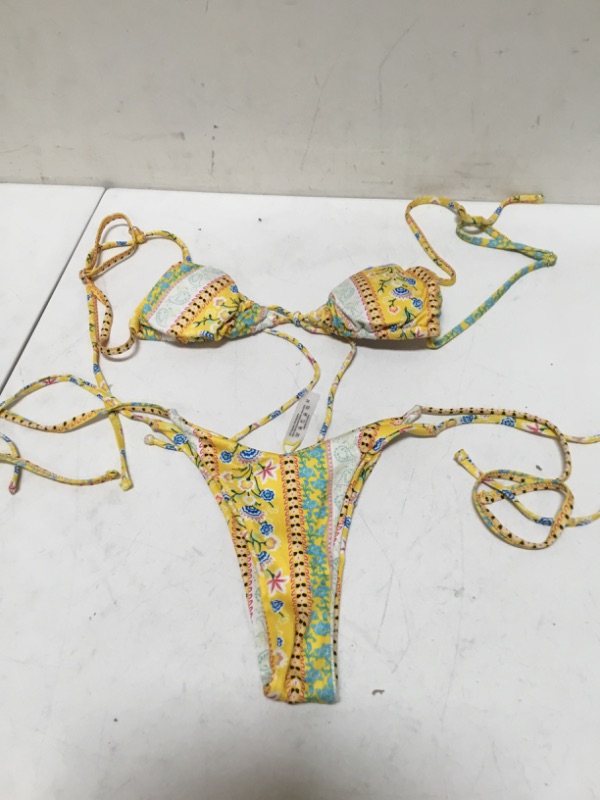 Photo 2 of Paisley Ditsy Floral Tie Side Bikini Swimsuit yellow (medium)