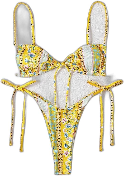 Photo 1 of Paisley Ditsy Floral Tie Side Bikini Swimsuit yellow (medium)