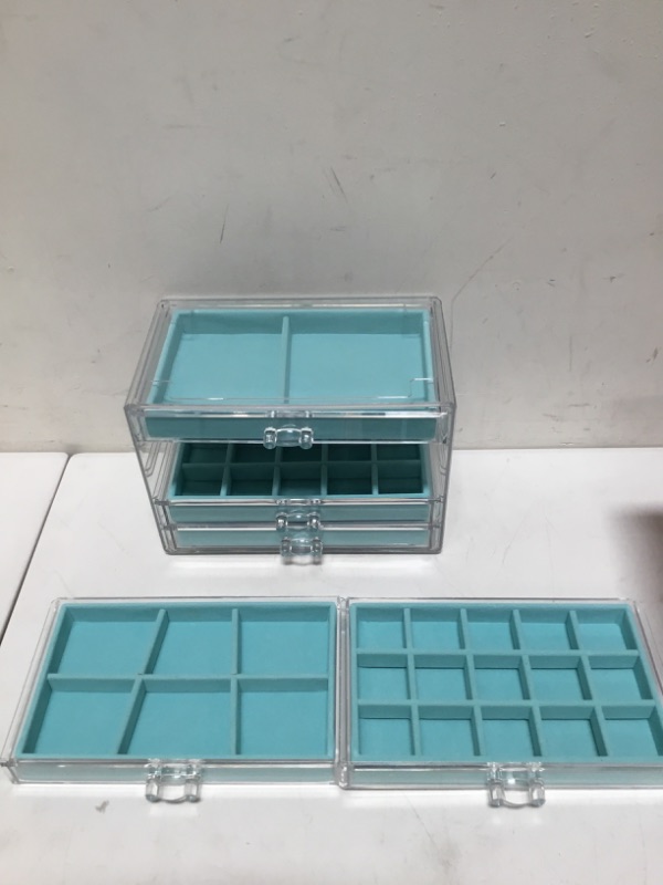 Photo 4 of misaya Earring Jewelry Organizer, 5 Drawers Clear Acrylic Jewelry Box for Women, Velvet Earring Display Holder for Earrings Ring Bracelet Necklace, Birthday Gift, Gift, Turquoise
