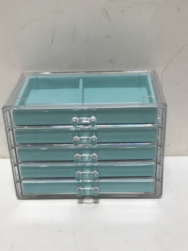 Photo 3 of misaya Earring Jewelry Organizer, 5 Drawers Clear Acrylic Jewelry Box for Women, Velvet Earring Display Holder for Earrings Ring Bracelet Necklace, Birthday Gift, Gift, Turquoise
