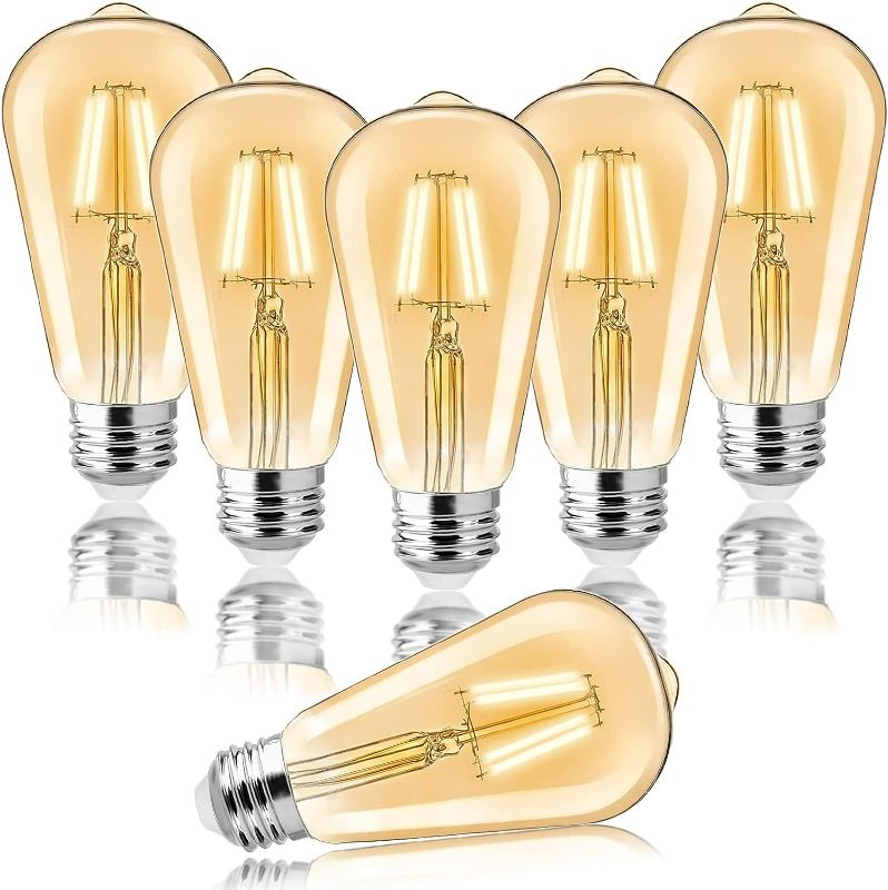 Photo 1 of AryaLight Vintage Edison Light Bulbs 4W, 6-Pack Led Bulbs 40 watt Equivalent, 2700K Warm White Amber Glass, ST21 Antique LED Filament Bulbs, E26 Base
