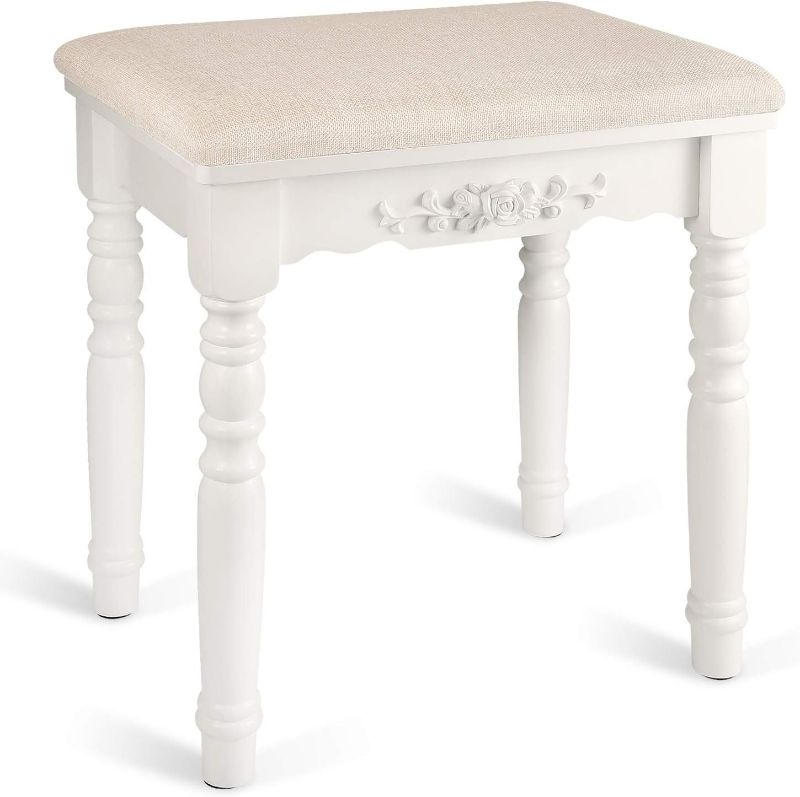Photo 1 of URFORESTIC Vanity Stool, Modern Makeup Dressing Stool with Concave Seat Surface,Capacity 300lb, Easy Assembly (White)

