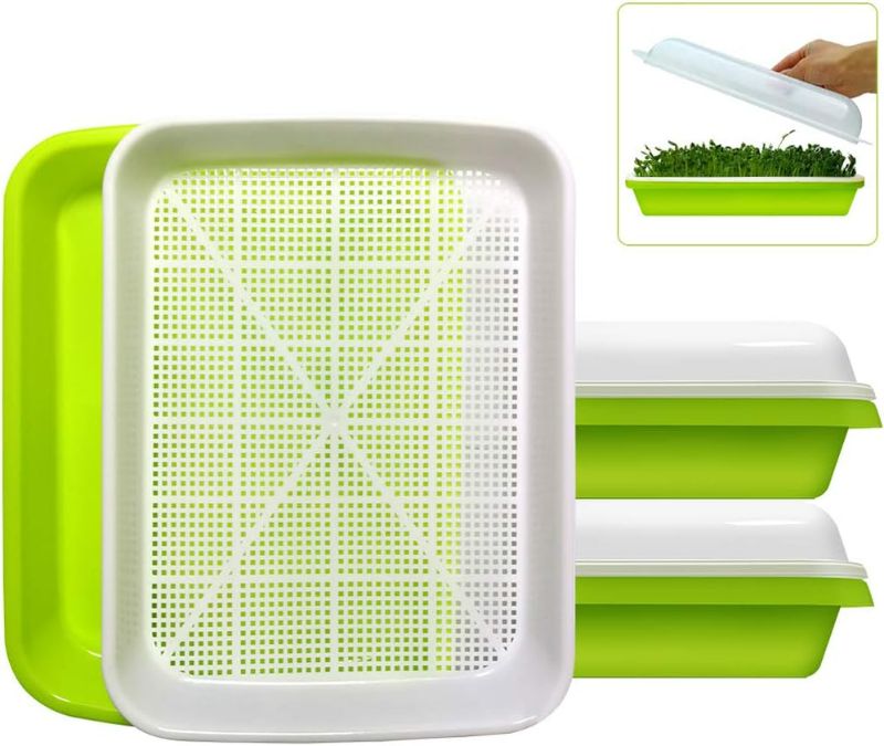 Photo 1 of SUNPRO 2-Pack Seed Sprouter Tray BPA Free PP Soil-Free Big Capacity Healthy Wheatgrass Grower Sprouting Container Kit with Lid (2, Green)
