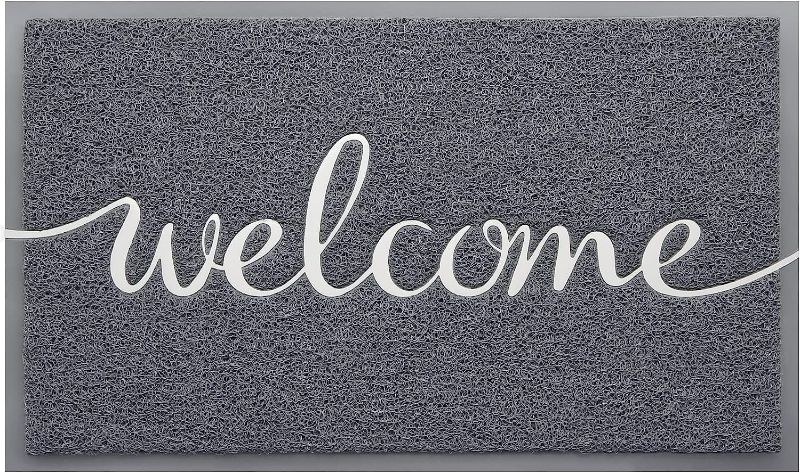 Photo 1 of BeneathYourFeet Door Mat, Durable Welcome Mat Low Profile Floor Mat Front Doormat Indoor and Outdoor Doormat Non Slip Rugs for Entryway, Patio, High Traffic Areas (30"x17.5", Grey-Welcome)
