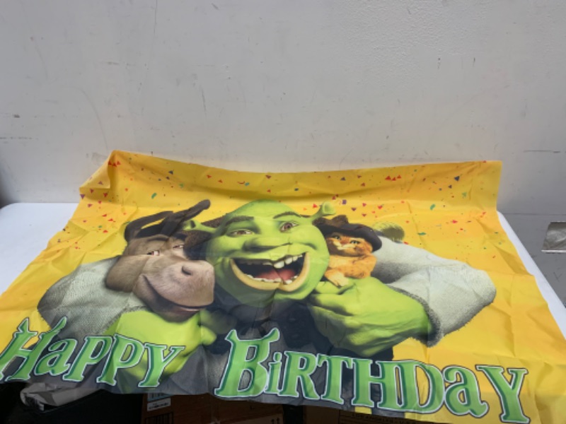 Photo 1 of Shrek Donkey and Puss In Boots Hugging happy birthday banner 