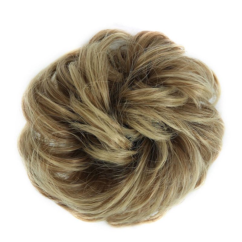 Photo 1 of Synthetic Hair Bun Scrunchie Messy Curly Wavy Elastic Thick Hairpiece Easy Wedding Bun Hair Bleach Blonde Mix
