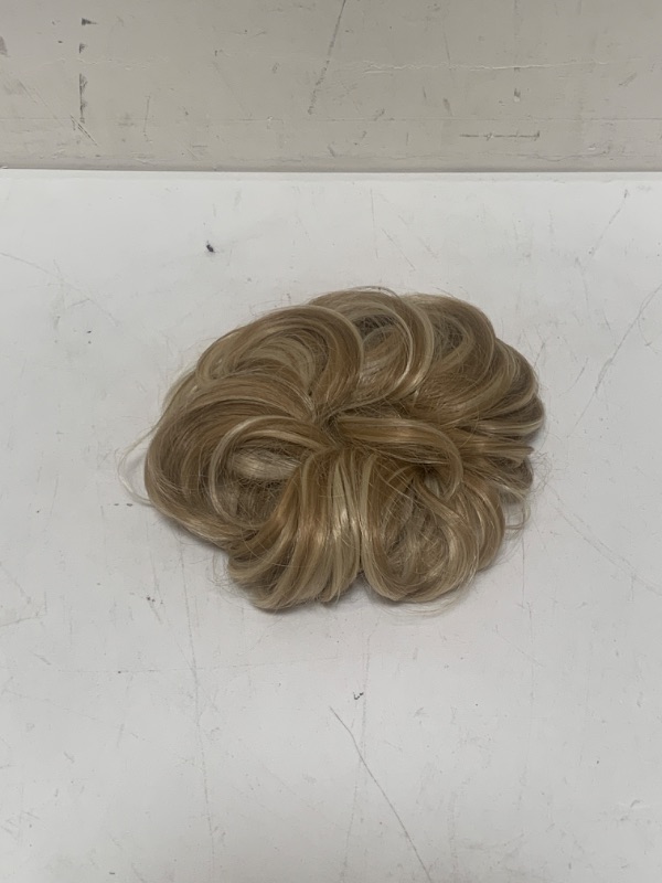 Photo 2 of Synthetic Hair Bun Scrunchie Messy Curly Wavy Elastic Thick Hairpiece Easy Wedding Bun Hair Bleach Blonde Mix
