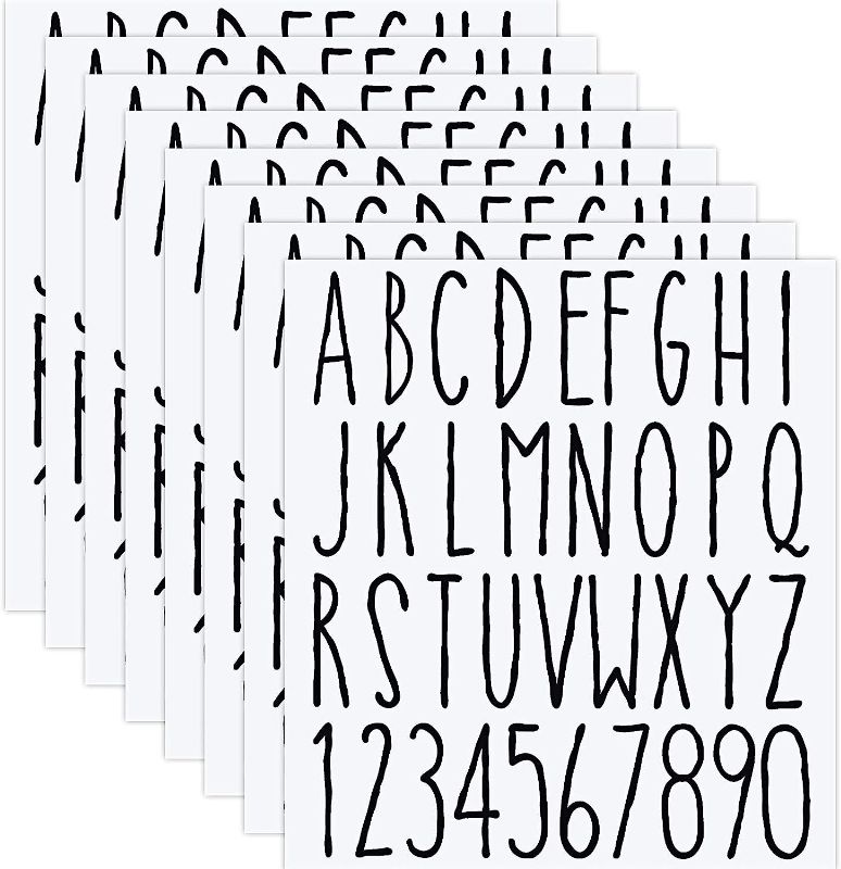 Photo 1 of 8 Sheets Vinyl Numbers Decals Self-Adhesive Vinyl Letters Numbers Kit Alphabet Stickers Mailbox Numbers Sticker Modern Removable for Mailbox, Signs, Home, Business, Address Number, Black
