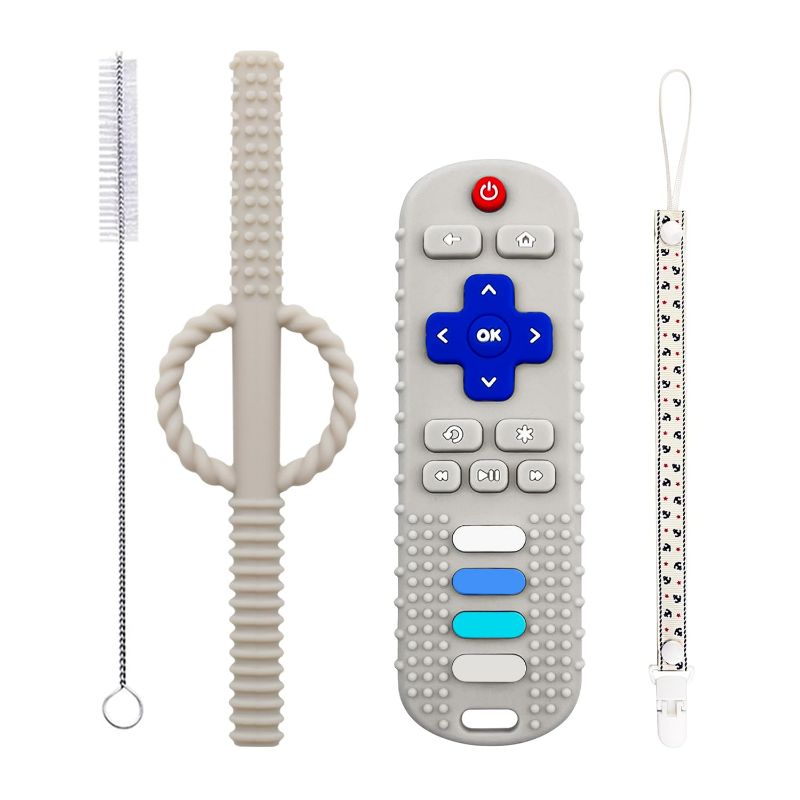 Photo 1 of Teething Sticks Toys for Babies Remote Control Shape Teether Toys Set,Teething Toys for Babies 0-6 Months (Beige White)
