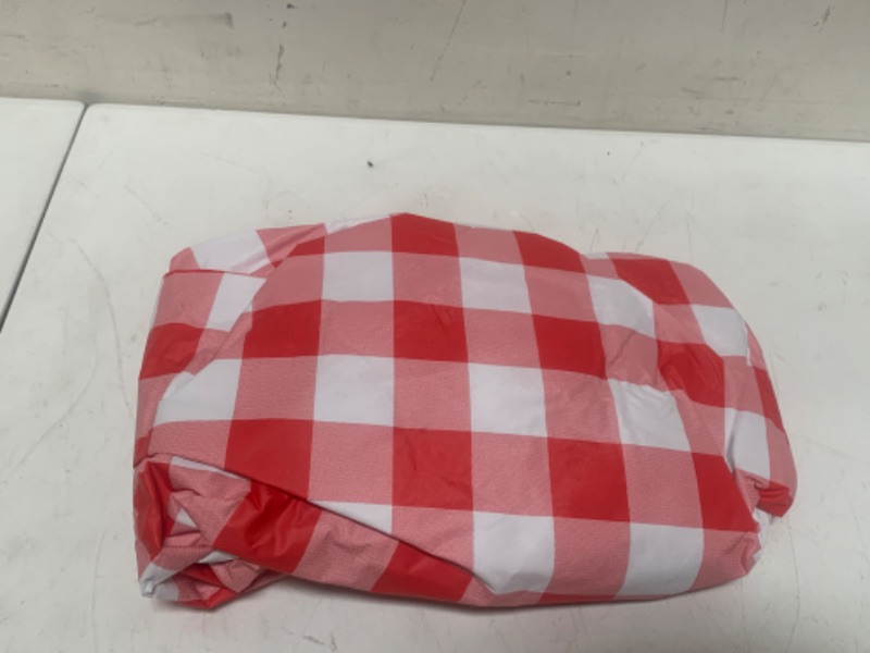 Photo 1 of smiry Round Table Cloth Cover, Elastic Waterproof Fitted Vinyl Table Covers for 36"-44" Tables, Flannel Backed Buffalo Plaid Tablecloth for Picnic, Camping, Indoor and Outdoor, White and Red 36''-44'' Round Tight Fit White and Red