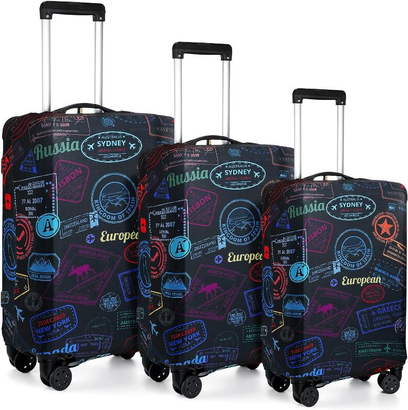 Photo 1 of Sherr 3 Pieces Travel Luggage Cover Suitcase Protector Anti Scratch Suitcase Cover Washable Baggage Covers (Vintage Theme, Medium Size)
