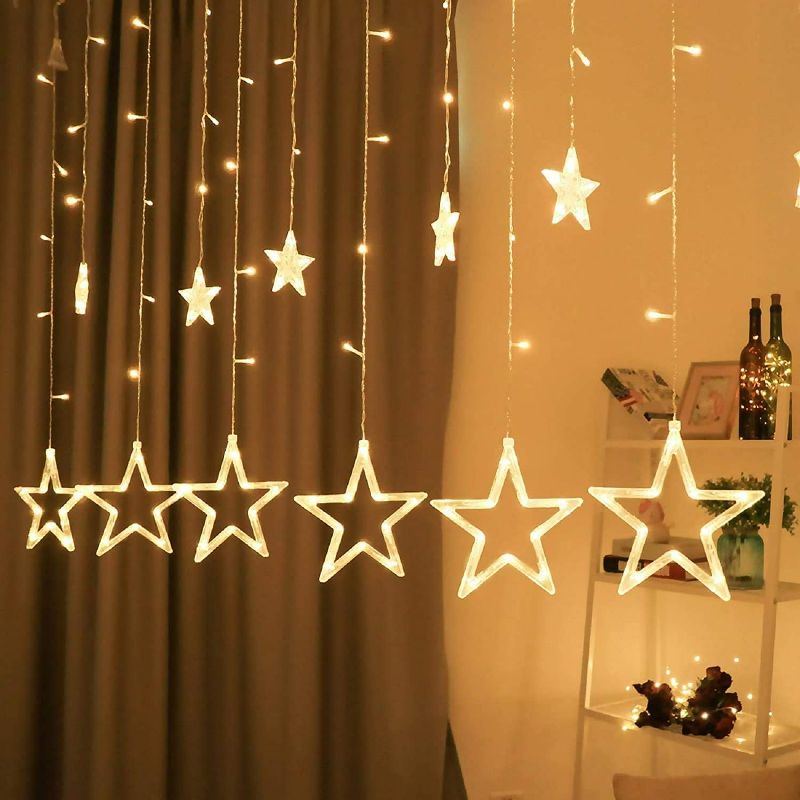 Photo 1 of BHCLIGHT 12 Stars 138 LED Star Lights, Curtain String Lights for Bedroom with 8 Lighting Modes,Waterproof Window Ramadan Decorations, Wedding,Garden Christmas Decorations - Warm White
