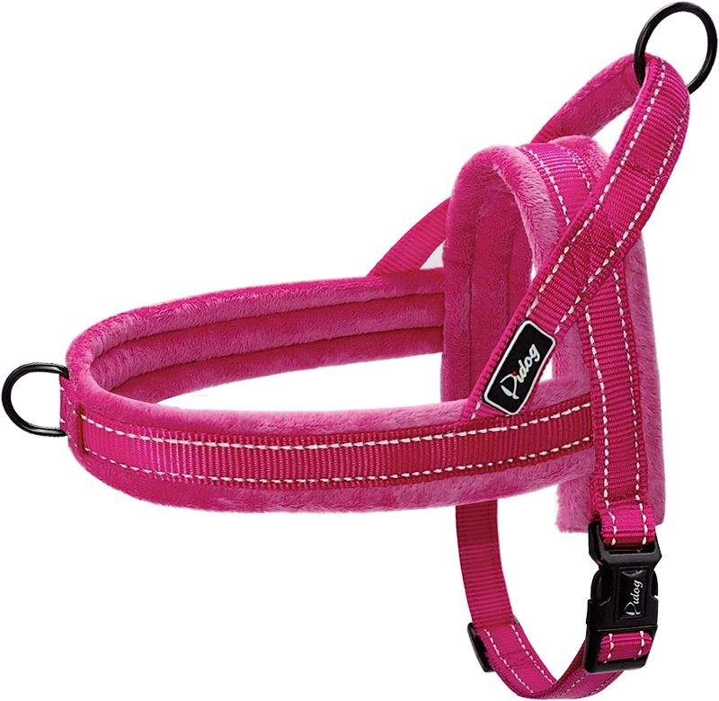 Photo 1 of Didog Soft Flannel Padded Dog Vest Harness, Escape Proof/Quick Fit Reflective Dog Strap Harness,Easy for Training Walking,Hot Pink M Size
