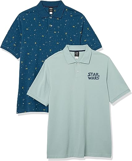 Photo 1 of Amazon Essentials Disney | Marvel | Star Wars Men's Regular-Fit Cotton Pique Polo Shirt, Pack of 2 (XXL)
