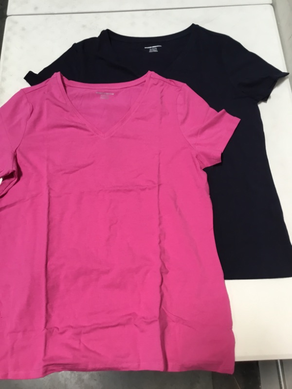 Photo 2 of Gildan Heavy Cotton Ladies' 5.3 oz. V-Neck T-Shirt 2-Pack LRG-Navy-Azalea (XL)
