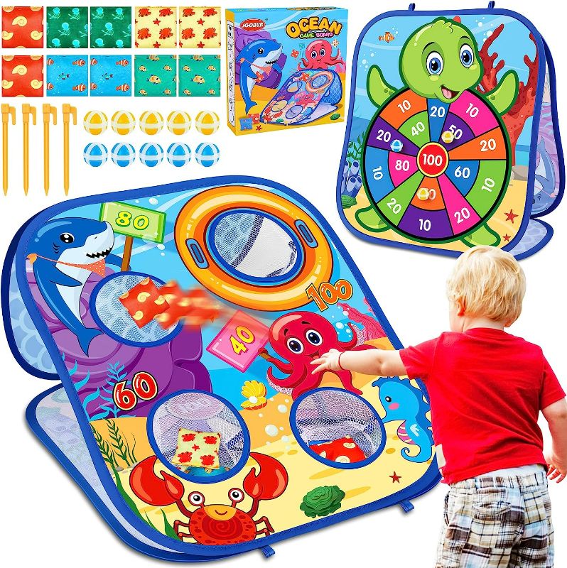 Photo 1 of Bean Bag Toss Game Toys for Kids,Ocean Double-Sided Foldable Board Kids Cornhole Summer Outdoor Play Game and Party Supplies Toy Birthday Gifts for Toddler Boys Girls Age 2 3 4 5 6
