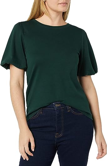 Photo 1 of Amazon Aware Women's Organic Cotton Jersey Puff Sleeve Crewneck Top (Available in Plus Size) X-Large Dark Green