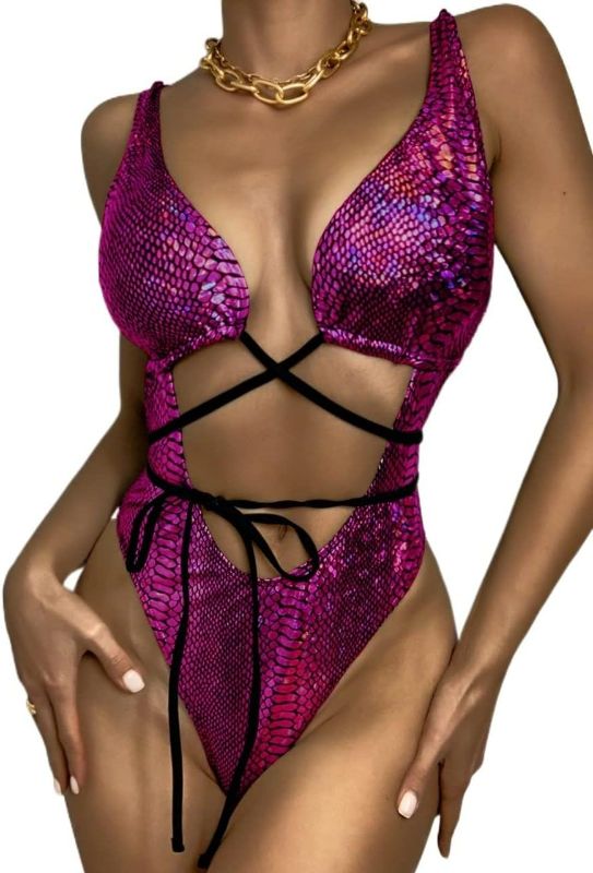Photo 1 of 2023 One-Piece Swimsuit Female Sense Sleeveless European and American Lace-up Swimsuit Bikini Spot (Color : Purple, Size : X-Small)
