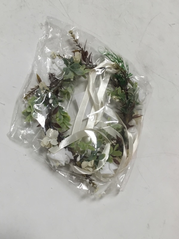 Photo 1 of AWAYTR Leaf Flower Crown Garland Headpiece - Handmade Hair Garland Floral Wreath Adjusatble Flower Headbands for Bridal Wedding Festival Party Flower Leaves Crown (Cream white)