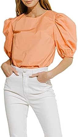 Photo 1 of English Factory Women's Poplin Puffed Sleeve Top (MEDUIM) 
