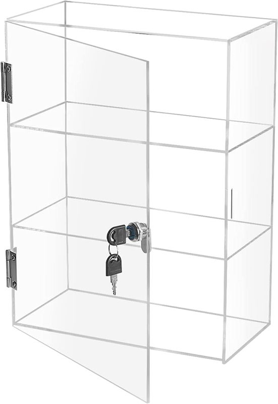 Photo 1 of Choowin 3-Shelf Clear Acrylic Display Case with Lock Key,Security Locking Display Case Cabinet Showcase,Countertop Display Case for Collectible,Office Retail Store Safe Storage 11.8x5.9x15.7 inch
