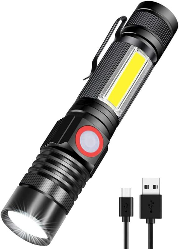 Photo 1 of LED Rechargeable Flashlight, Magnetic Flashlights Super Bright Tactical Flashlight with SideLight,USB Rechargeable,Zoomable,Waterproof Best Small Flashlight for Camping, Emergency
