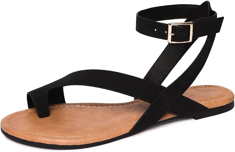Photo 1 of Vayfio Women's Ankle Strap Flat Sandals Casual Thong with Metal Buckle Cute Summer Shoes (SIZE 8)
