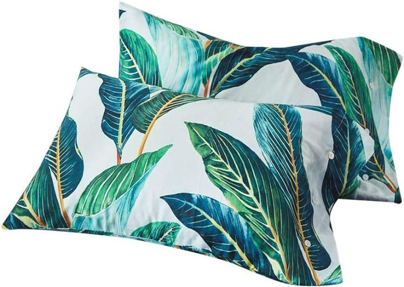 Photo 1 of Tropical Leaves Pillowcases 2 Pieces Bright Crisp Green Sateen Pillow Shams-100% Cotton Standard Queen Pillow Covers Button Closure End,Soft,Luxury,Comfortable 20"×26"-Tropical Leaves

