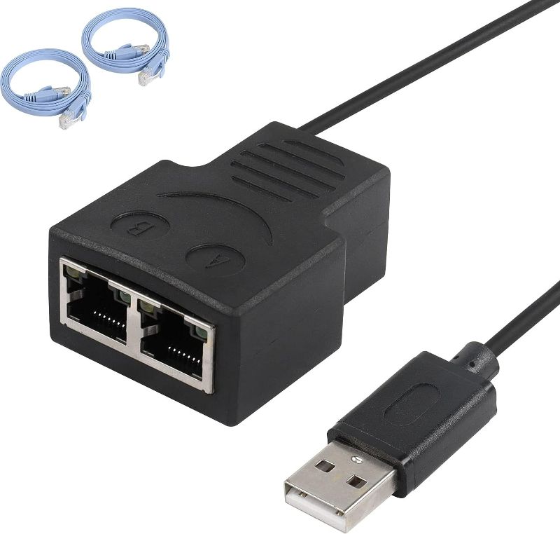 Photo 1 of SinLoon usb splitter adapter RJ45 network adapter 1 female to 2 female with USB power port, two devices share internet simultaneously for computer with router TV box
